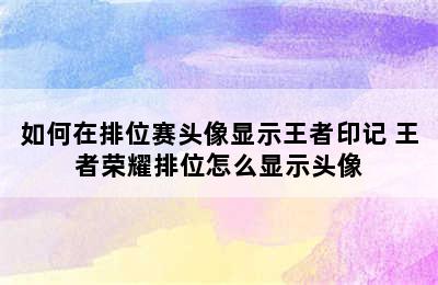 如何在排位赛头像显示王者印记 王者荣耀排位怎么显示头像